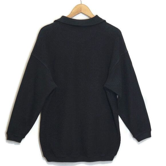 Aerie Black Ribbed Quarter Zip Sweatshirt Oversized Relaxed Fit Cozy Fall Size S - Picture 7 of 12